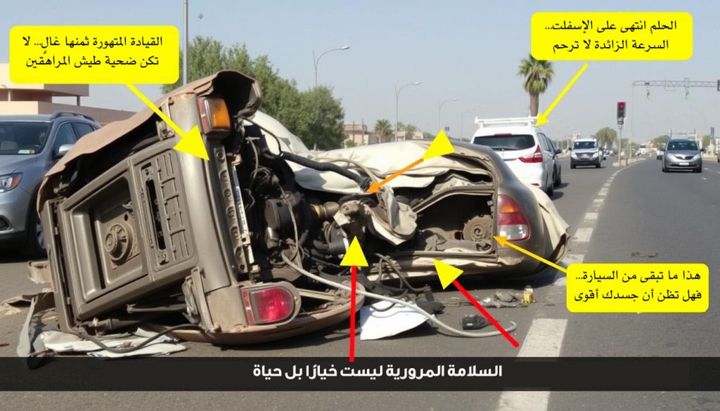 صورة توضح حادث مروري ناتج عن التحديات اليومية في السلامة المرورية مع تحليل للأسباب
